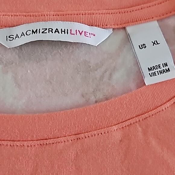 NWOT Isaac Mizrahi Knit Short Sleeve Peach Top with rear floral print size XL - Picture 7 of 7